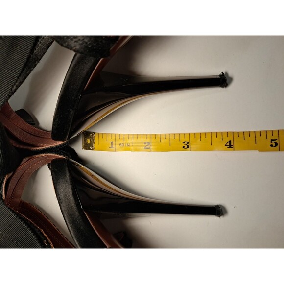 LANVIN Size 37.5 EU/7 US  Black Satin Strappy 3.75" Stiletto Sandals Ribbon Bow - Picture 12 of 12